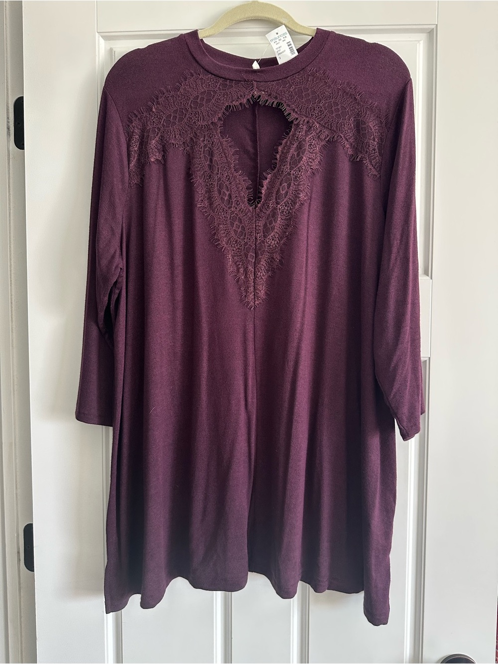 Maurices Lace-Trim Keyhole Tunic in Plum 3X